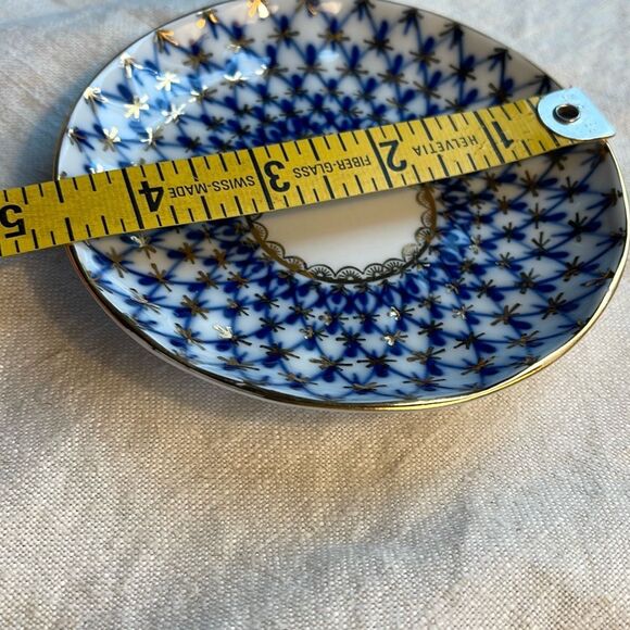 VTG Lomonosov Imperial Porcelain Tulip net pattern cobalt blue 22K gold teacup s - Picture 5 of 13